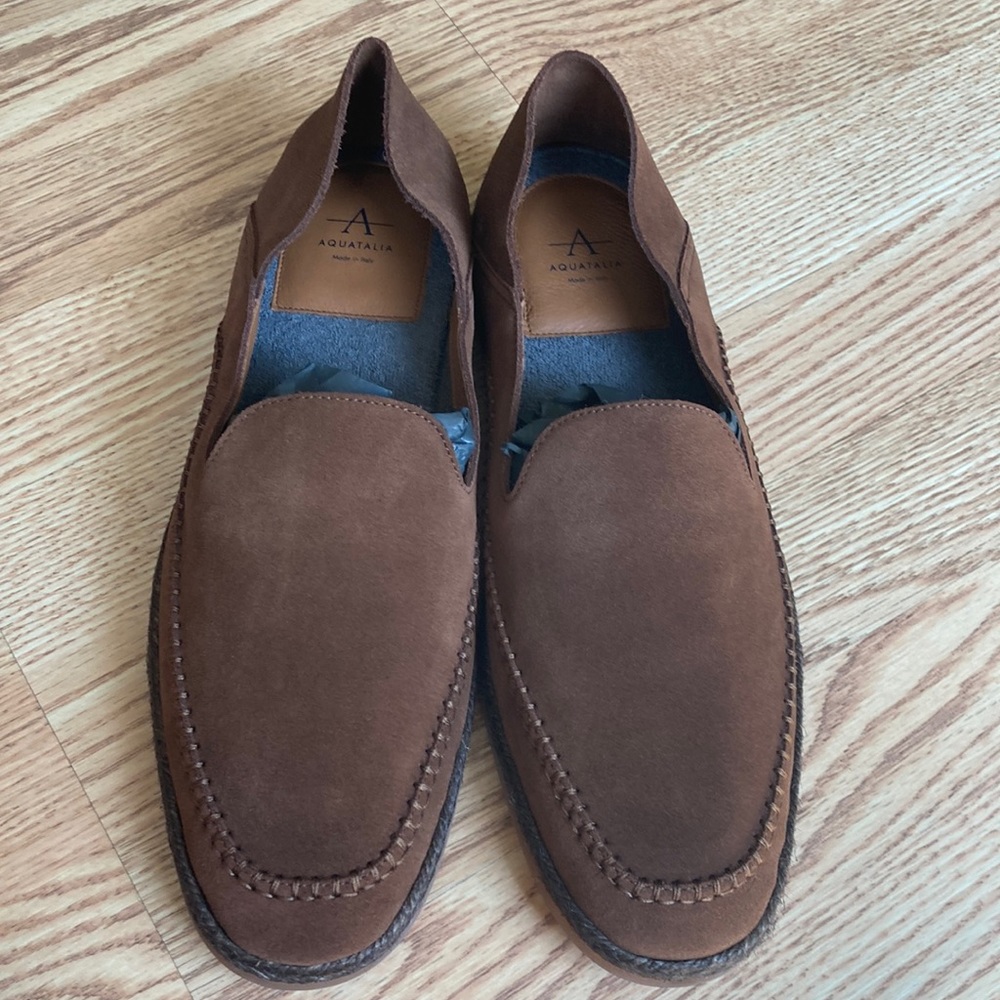Aquatalia brown leather slip on shoe